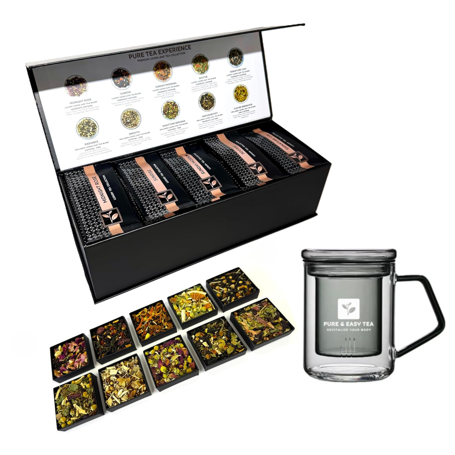 Premium Tea Sampler Gift Box with Infuser Mug – 30 Count, 60 Cups