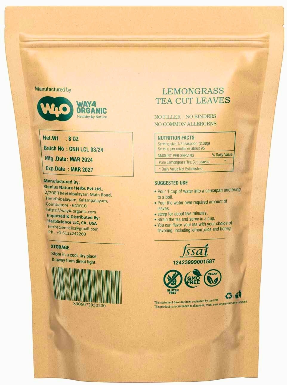 Lemongrass Loose Leaf Herbal Tea Caffeine-Free Culinary & Wellness 224g(2 pack)