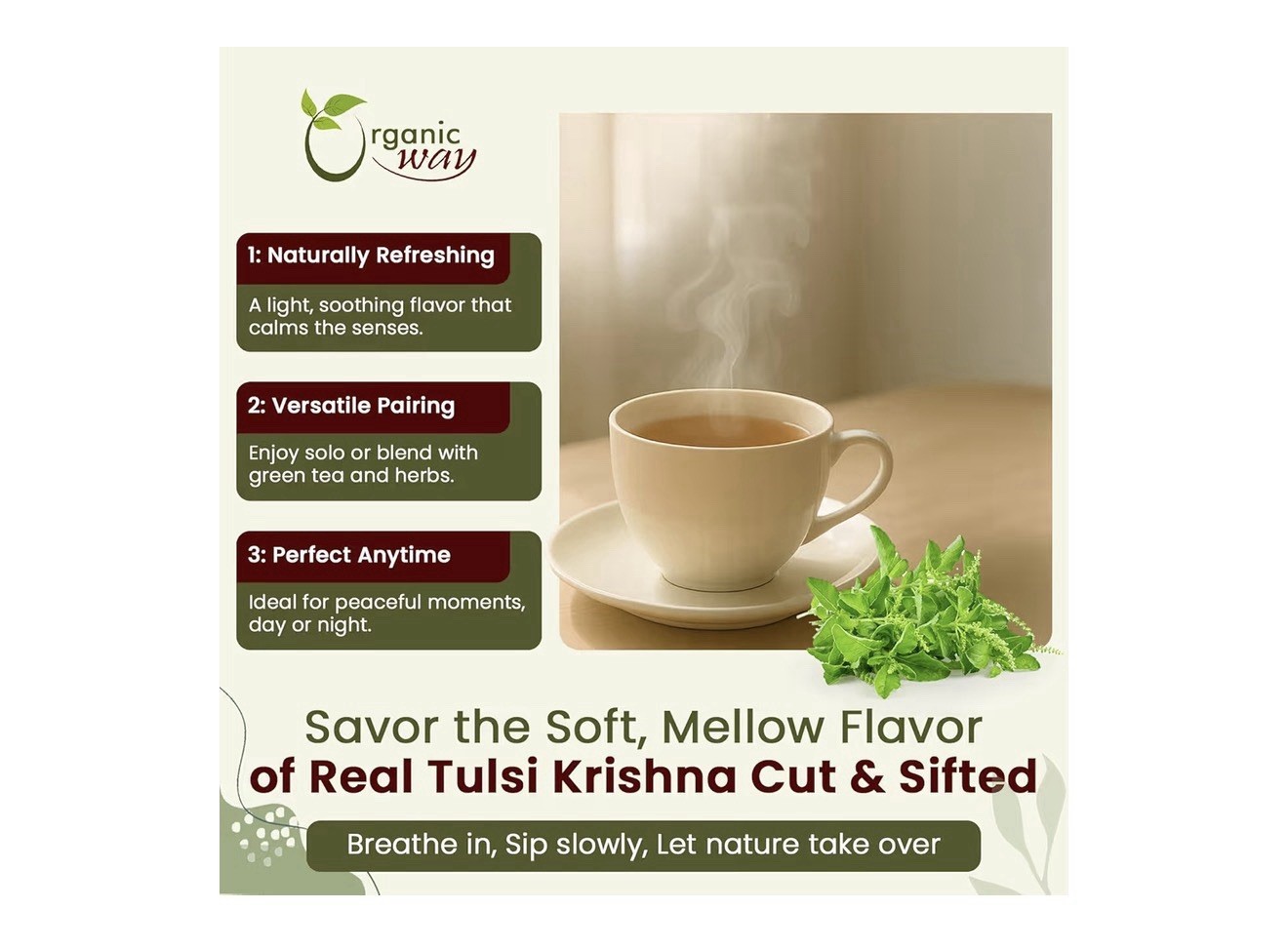 Organic Way Tulsi Krishna Tulsi Herbal Tea Loose Leaf 16 oz USDA Organic Vegan