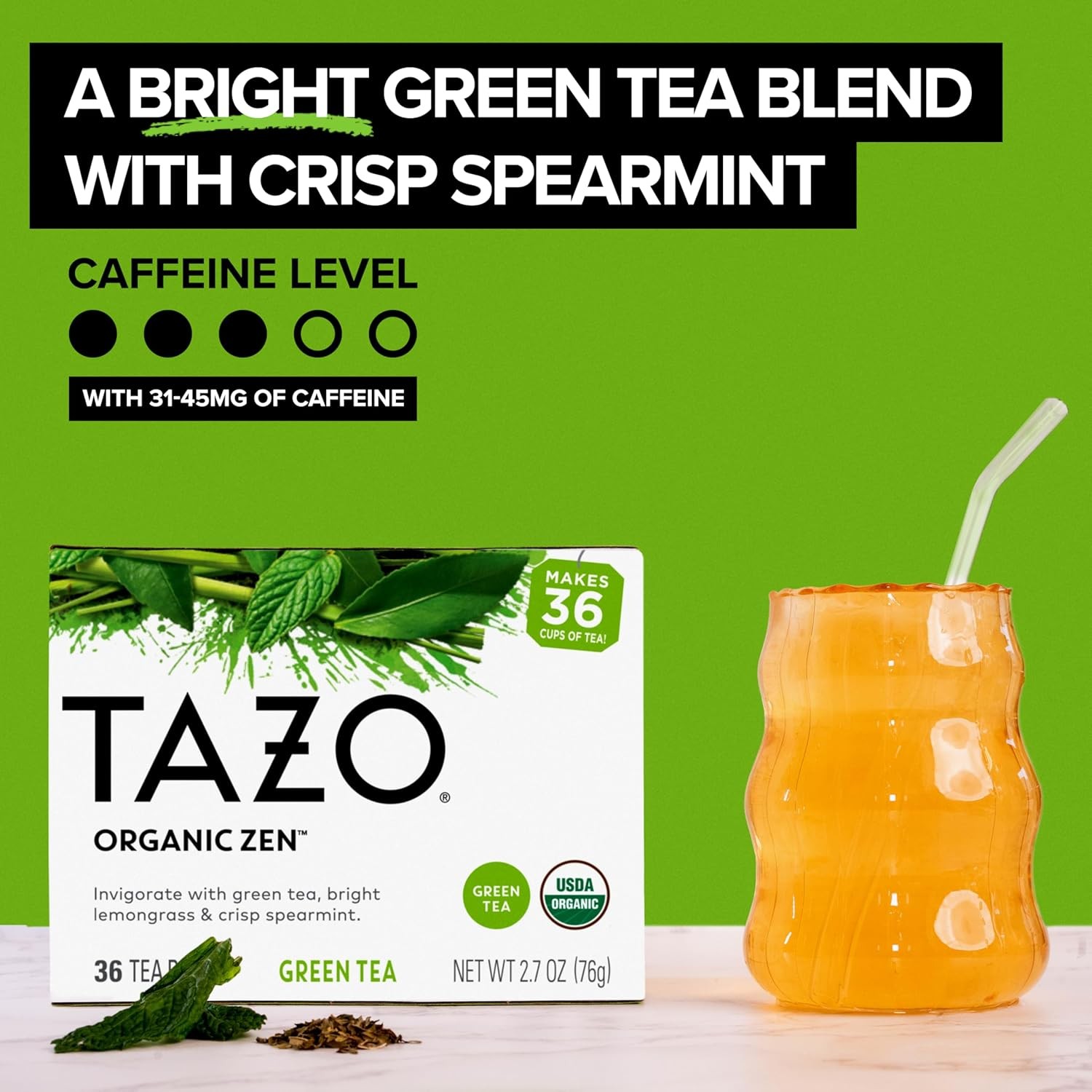 New TAZO Regenerative Organic Zen Green Tea Bags, 36 Count (Pack of 4)