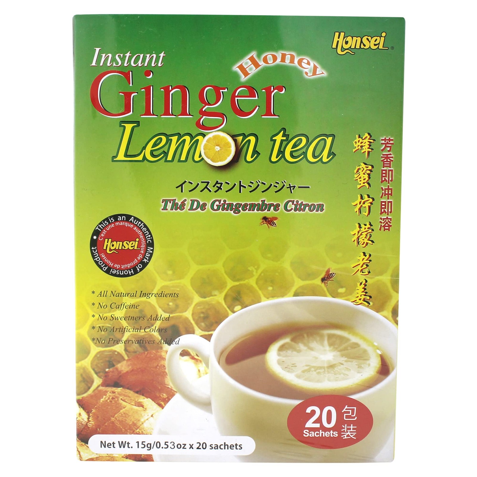 Honsei Instant Honey Lemon Ginger Tea (20s x 15g) 300g – 20 Count (Pack of 1)