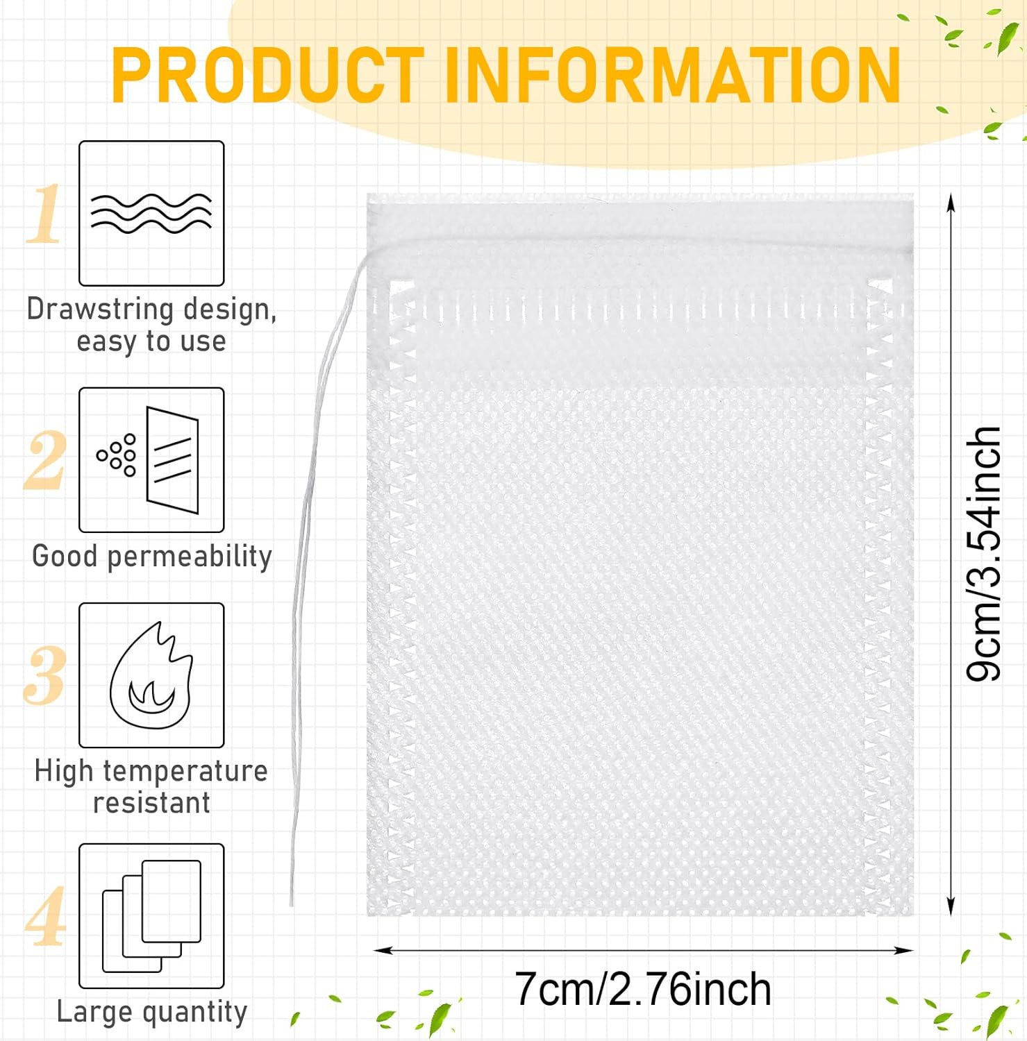 1000 Pcs Disposable Tea Bags Bulk for Loose Leaf Tea Drawstring Empty Coffee Sac