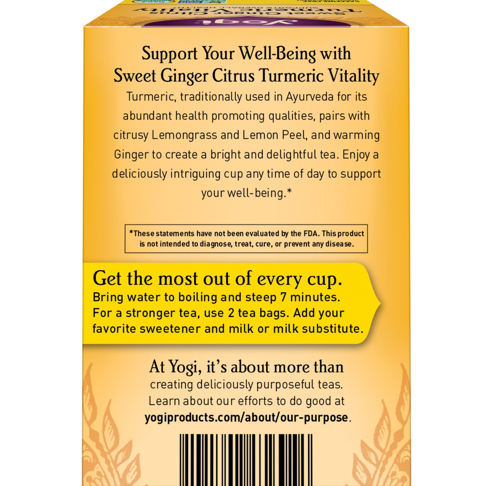 Yogi Tea – Sweet Ginger Citrus Turmeric Vitality – 6 Pack, 96 Tea Bags
