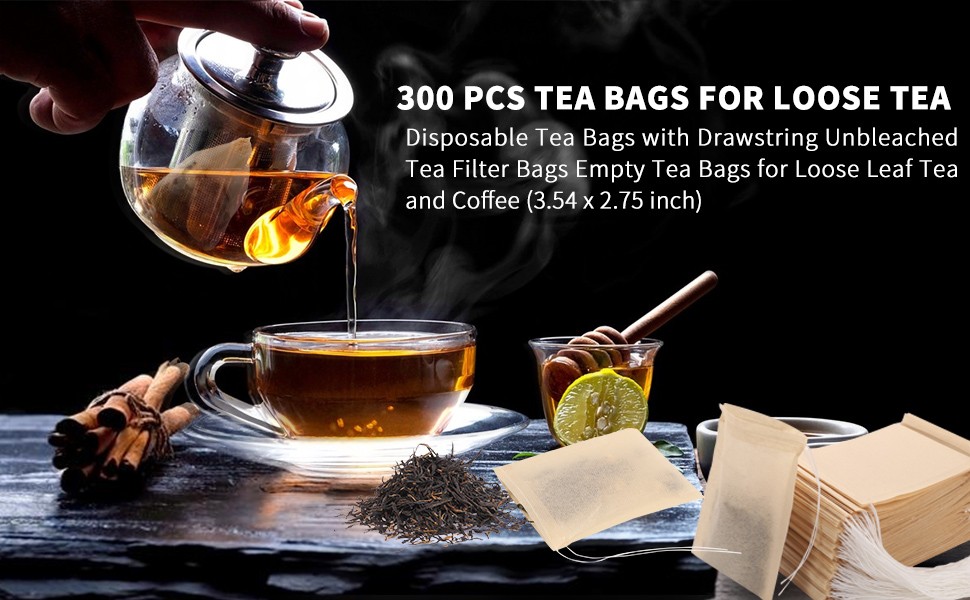 Empty Tea Bags – 300 Pcs Disposable Drawstring Unbleached Filter Bags for Loose