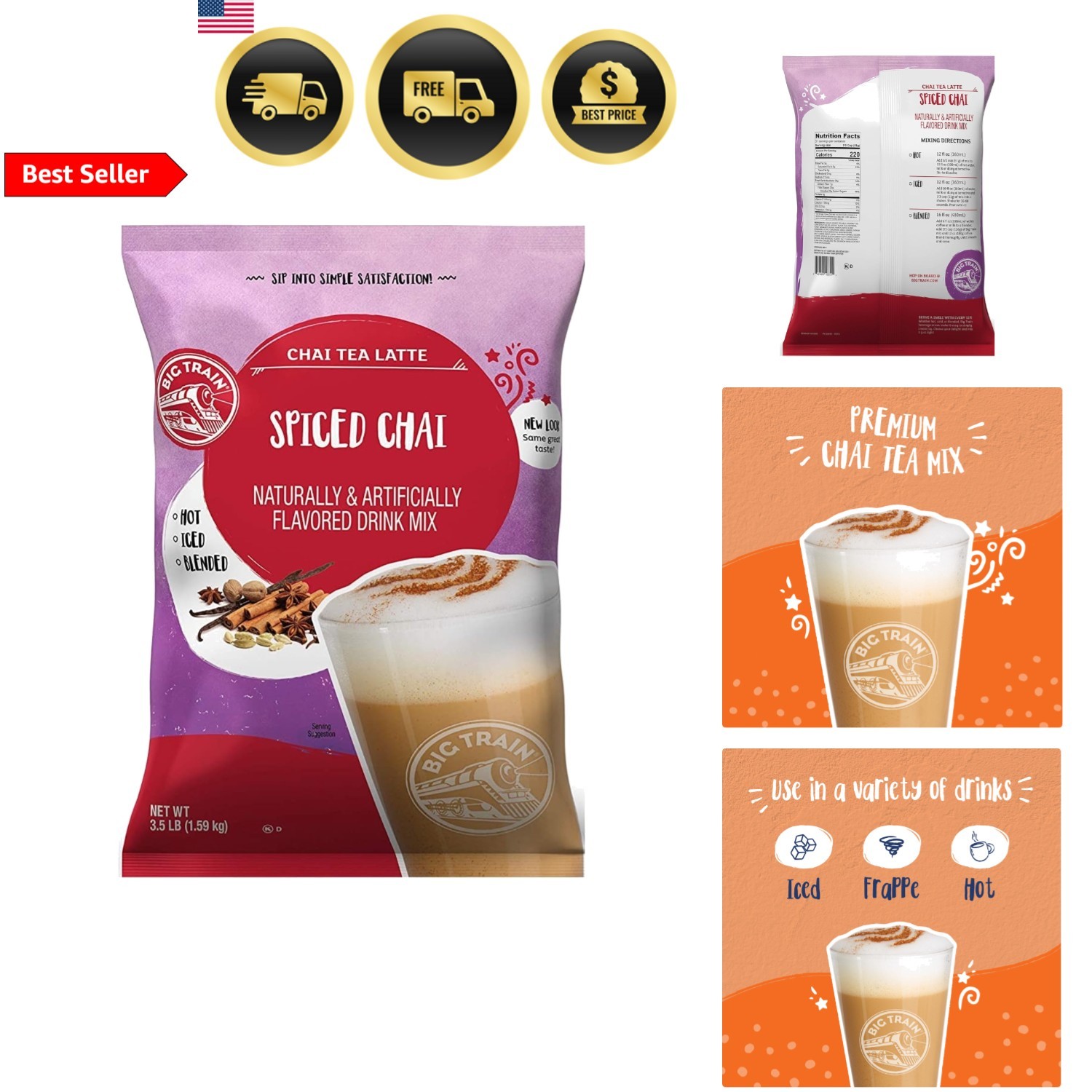 Chai Tea Latte Mix Spiced Creamy Instant Beverage 56oz