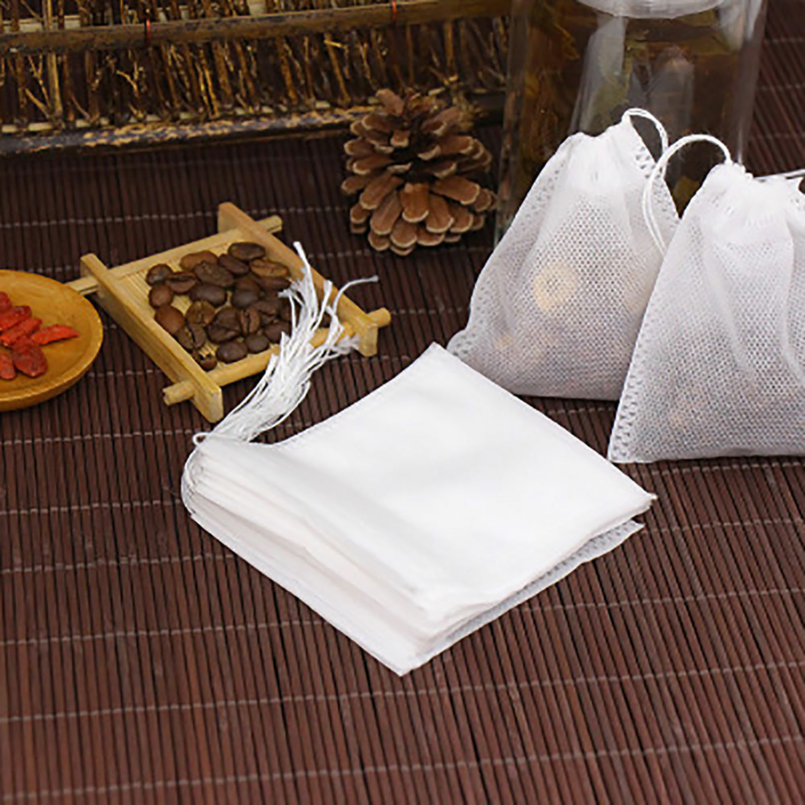 500 Disposable White Non-Woven EMPTY Tea Bags Drawstring Filter Bags for Spices