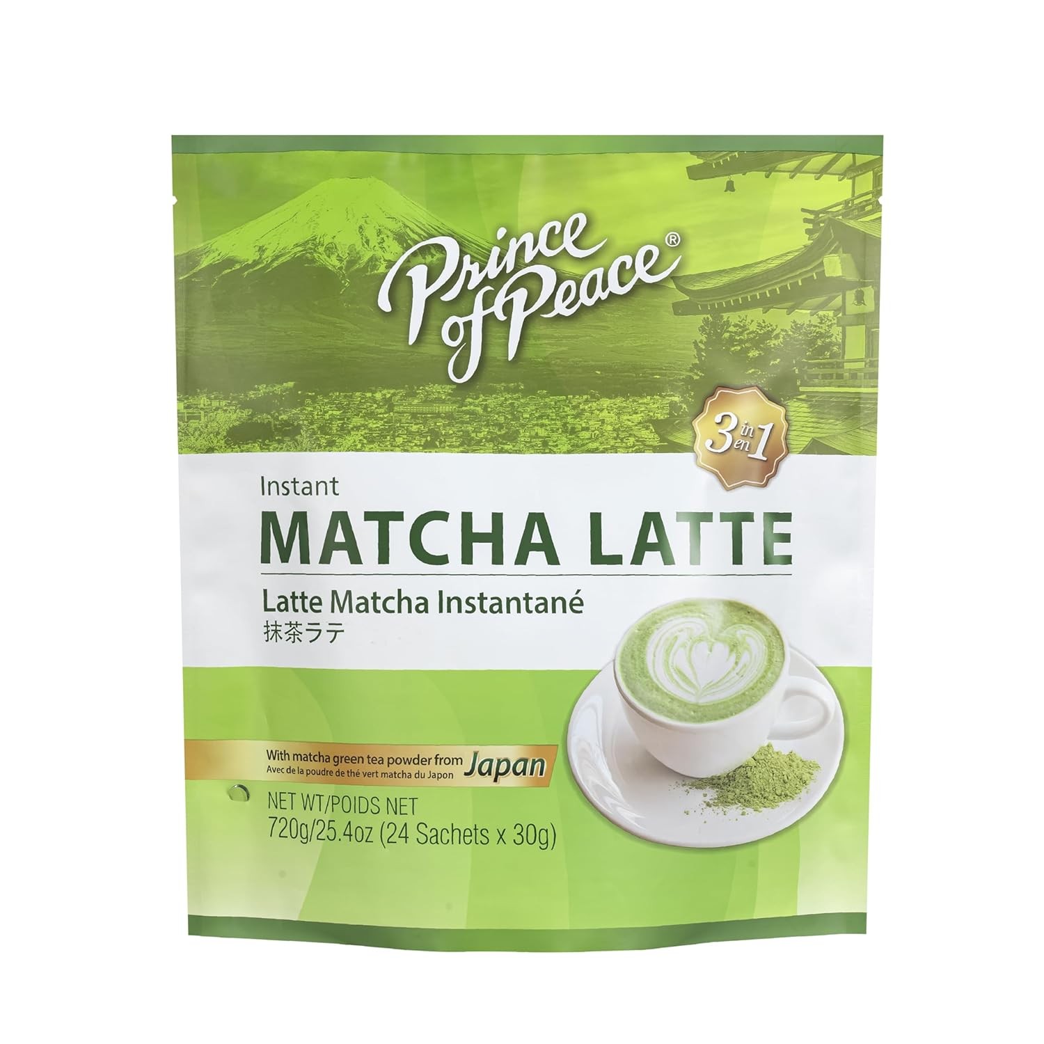 Prince of Peace 3 in 1 Matcha Latte Instant Beverage, 24 12 Count (Pack 1)