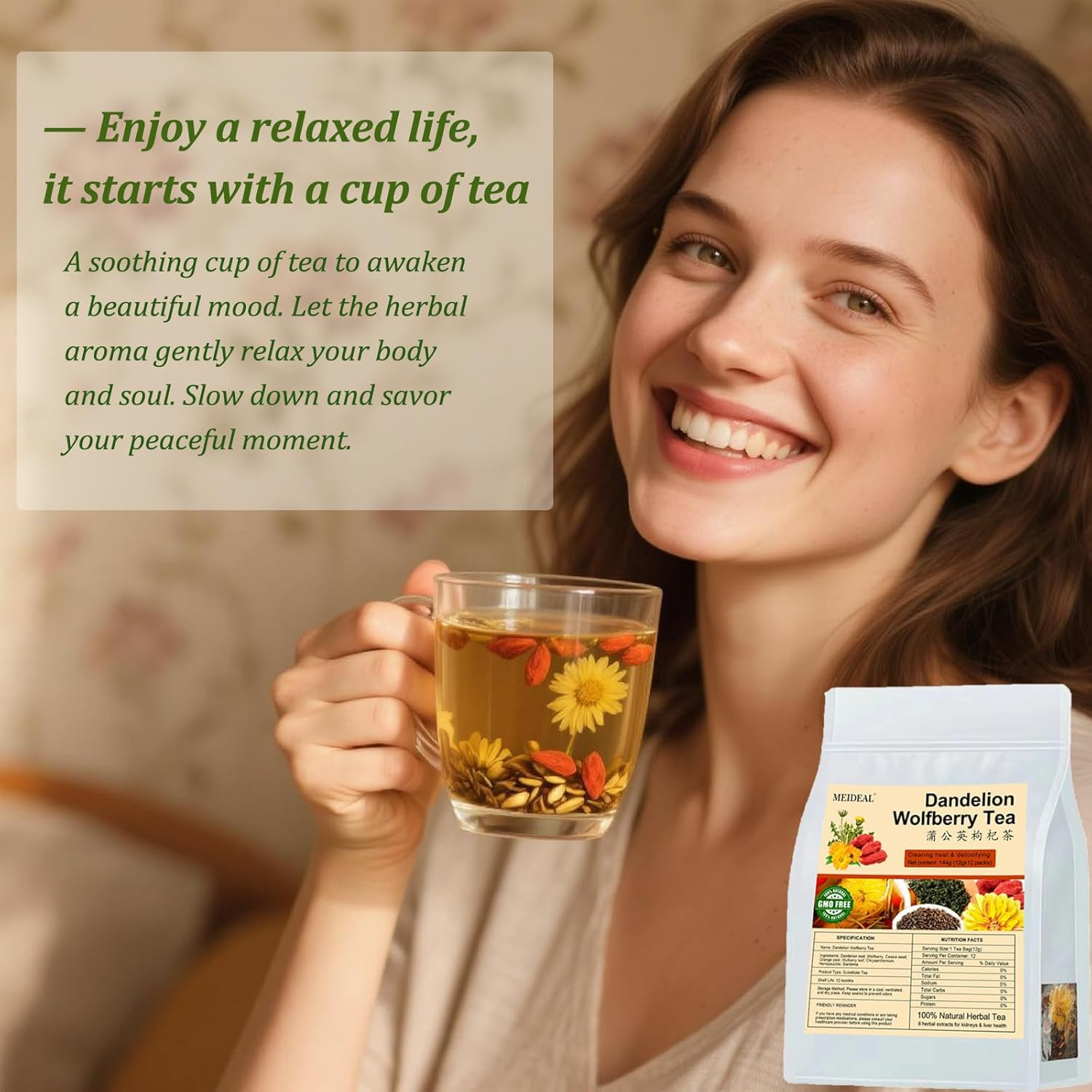 Dandelion Wolfberry Tea, 12 Pcs Organic Dandelion Tea for Kidneys & Liver Health