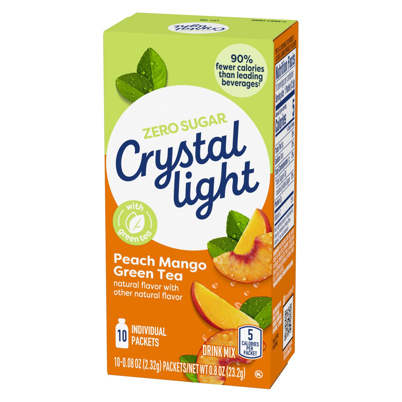 Crystal Light On The Go Peach Mango Green Tea Drink 0.8 Ounce (Pack of 15)