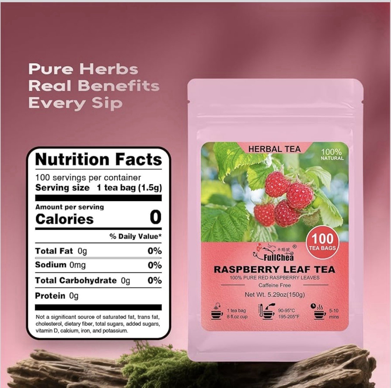 Raspberry Leaf Tea Bag | 2-Pk of 100 Count | Natural Pregnancy Tea for Women