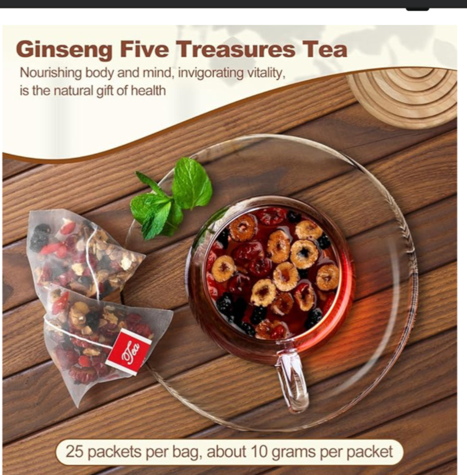 Ginseng Five Treasure Tea, 25 bags, 10 g each, EXP 12/06/26