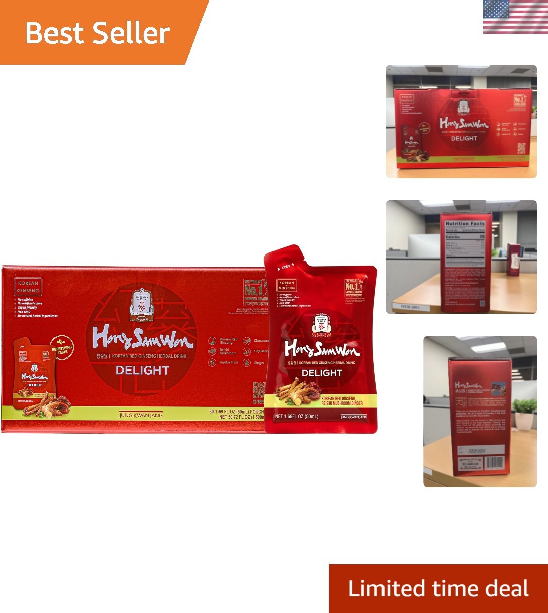Guilt-Free Korean Ginseng Energy Drink with Lime, 3 Vitamins & 9 Amino Acids