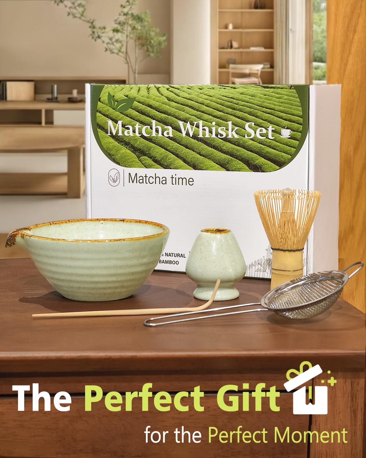Matcha Whisk Set with Bowl, Holder, Scoop & Sifter – Perfect Gift for Tea Lovers
