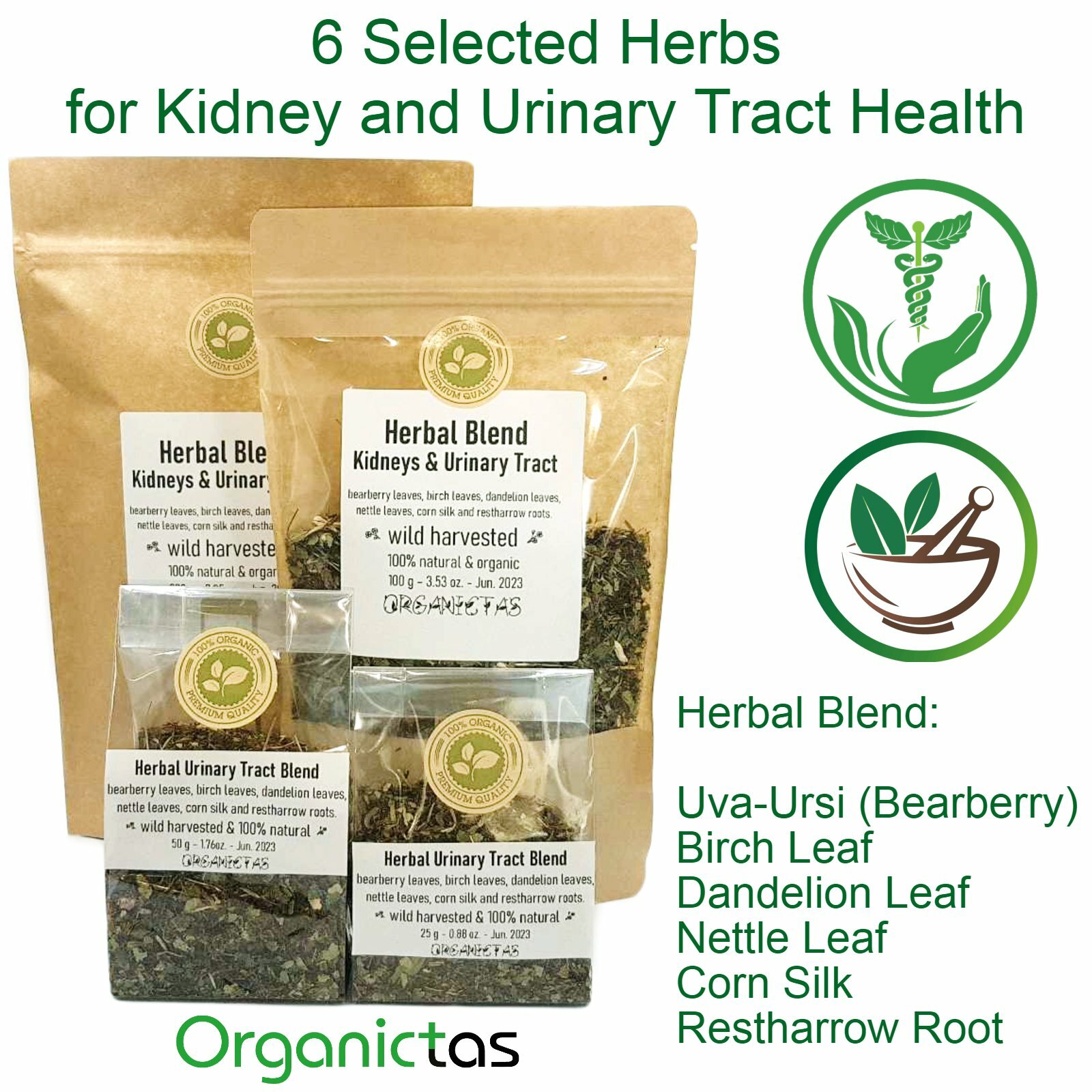 Organic Kidney Tea 6 selected Herbs for Urinary Tract Health, Stone Breaker, etc