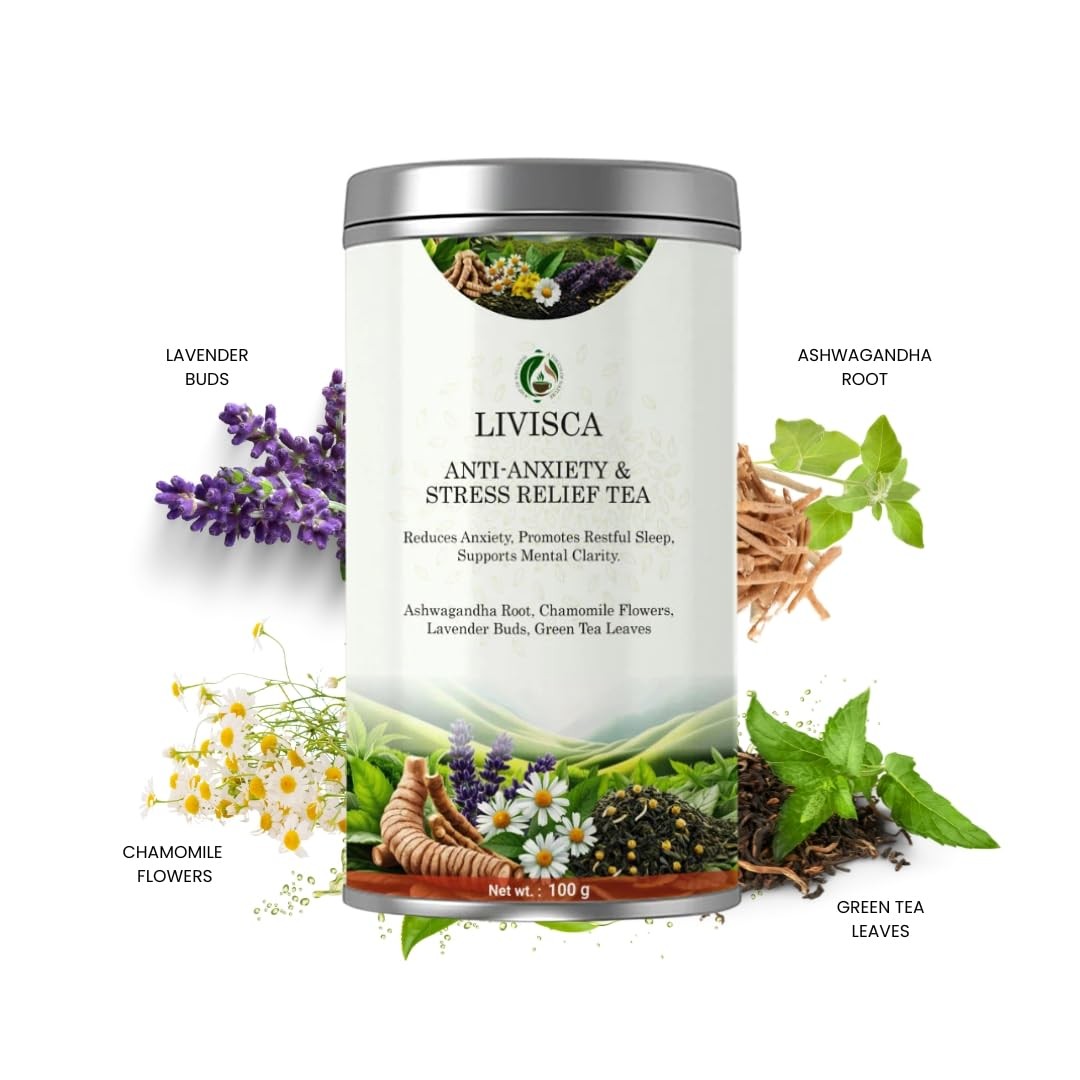 Livisca Anti-Anxiety & Stress Relief Tea | Ashwagandha, Chamomile, Lavender