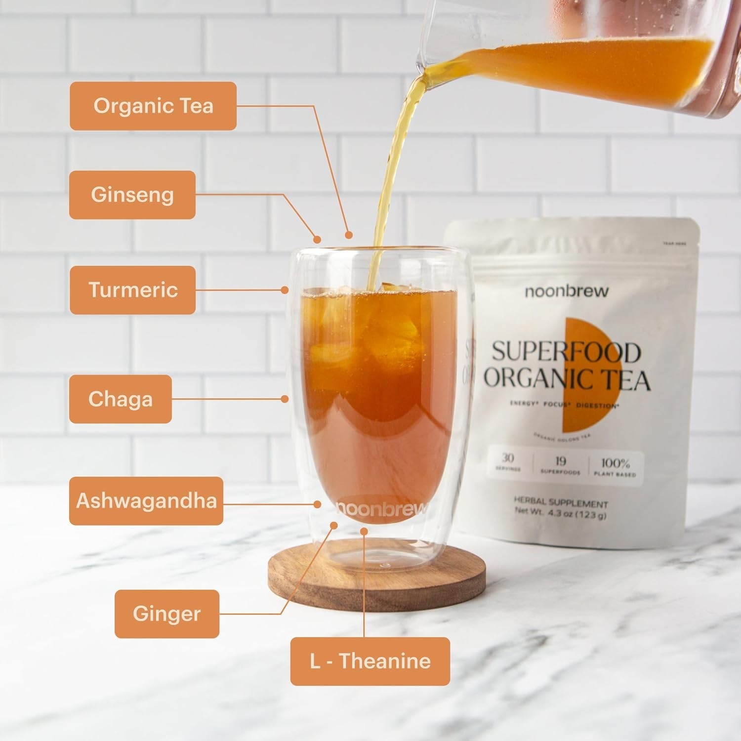 NoonBrew Oolong Mushroom Tea – Natural Energy, Focus & Mood Support, 30 Servings