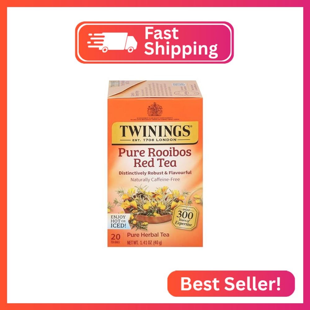 Twinings Pure Rooibos Red Herbal Tea Individually Wrapped Bags, 20 Count (Pack o