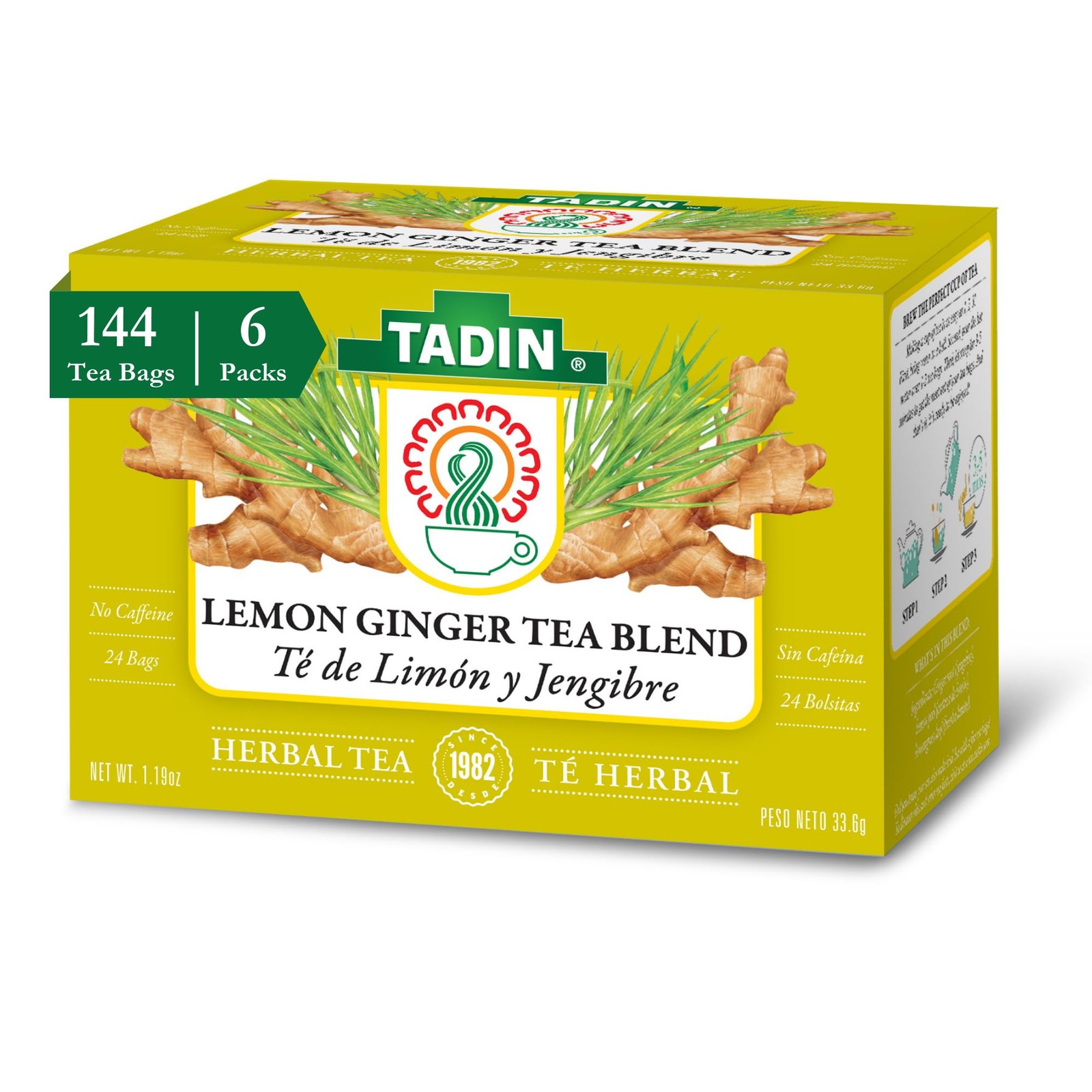 Tadin Lemon Ginger Tea Blend Caffeine Free Herbal Tea 24 Count Decaf Bags