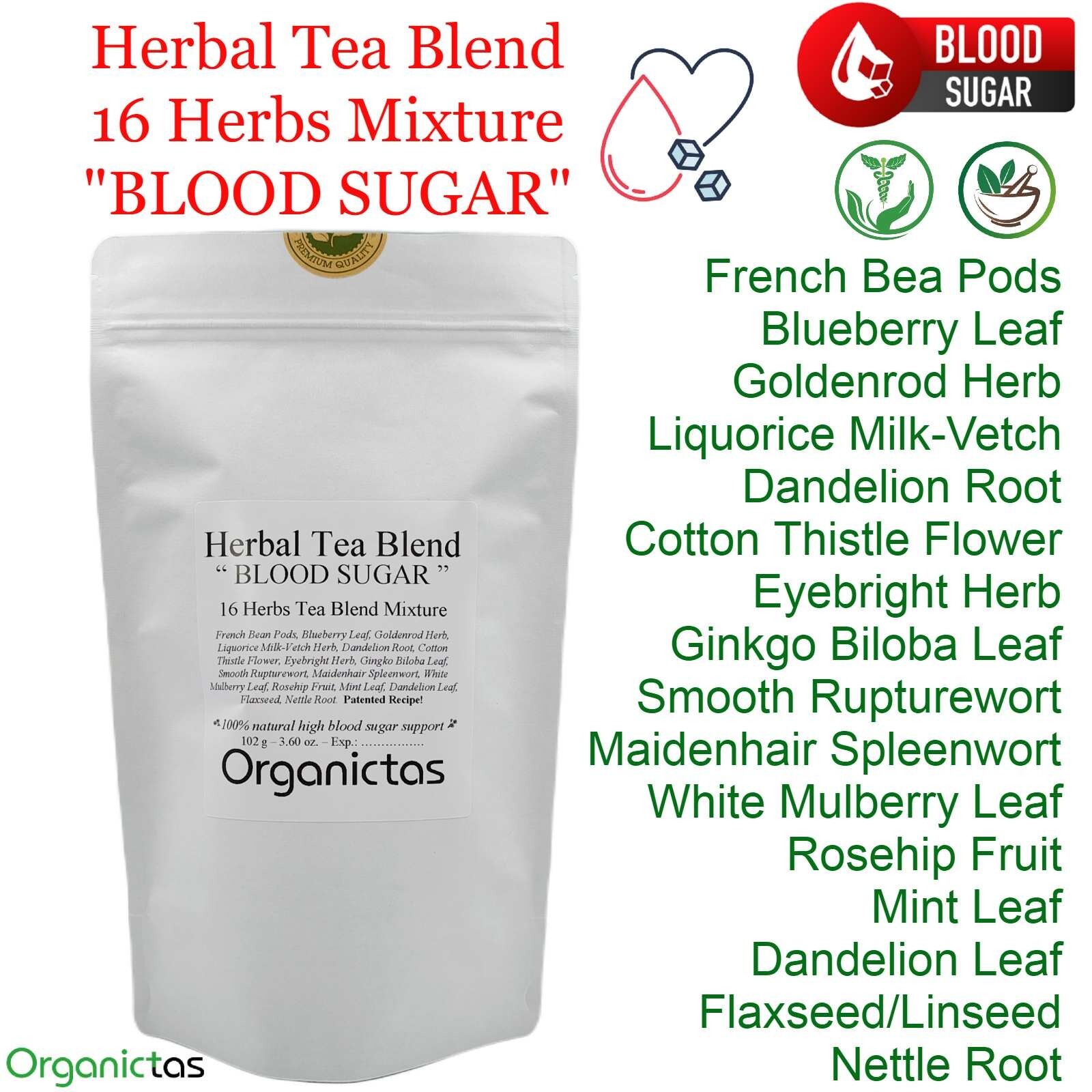 Best DIABETIC TEA Mix 100g – 16 Natural Herbs Recipe Regulate Lower Blood Sugar
