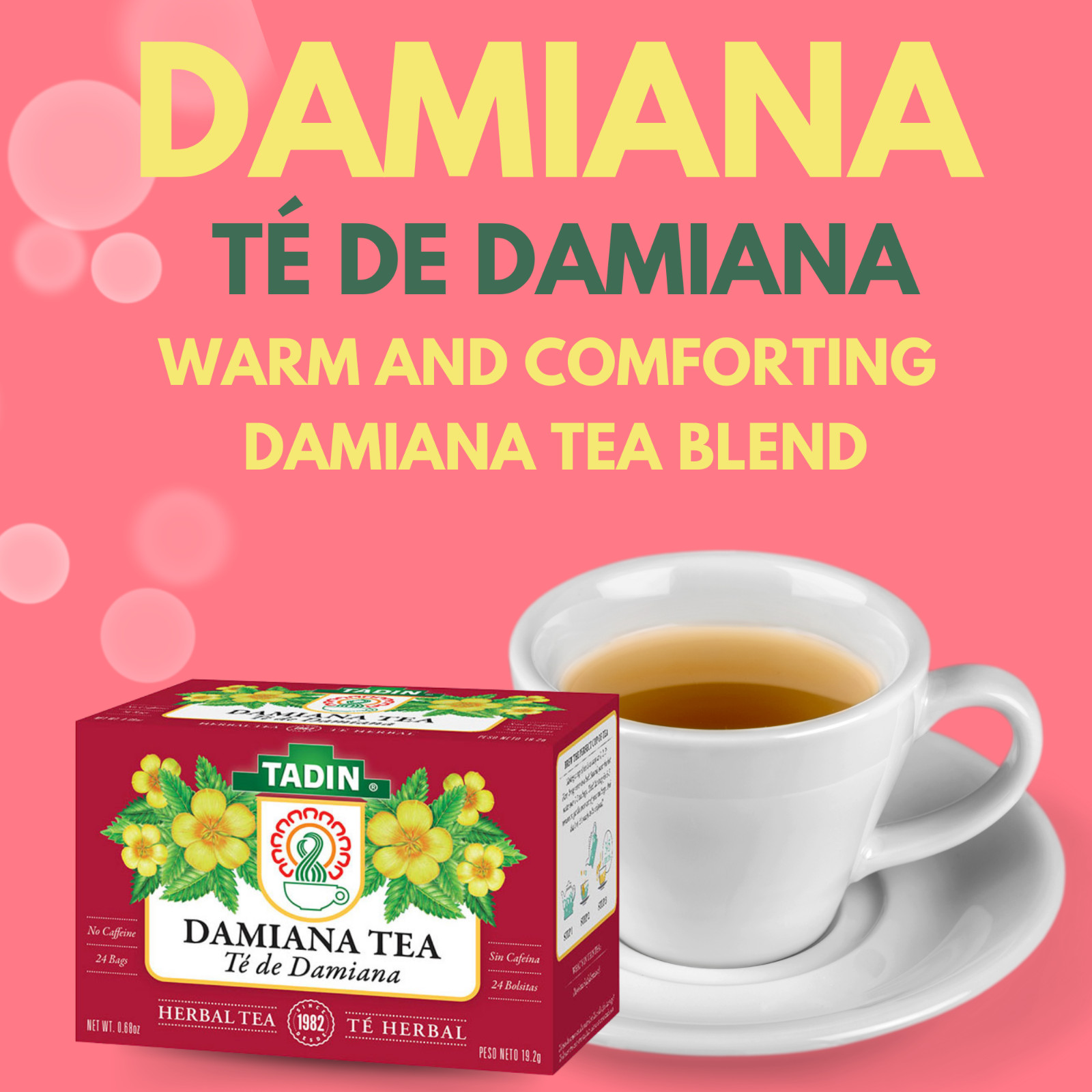 Tadin Damiana Herbal Tea, 24 Bags 0.68 fl oz, Smooth & Aromatic