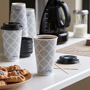 Disposable Hot Cups with Lids, Insulated Paper Coffee Cups for Tea, Cocoa and