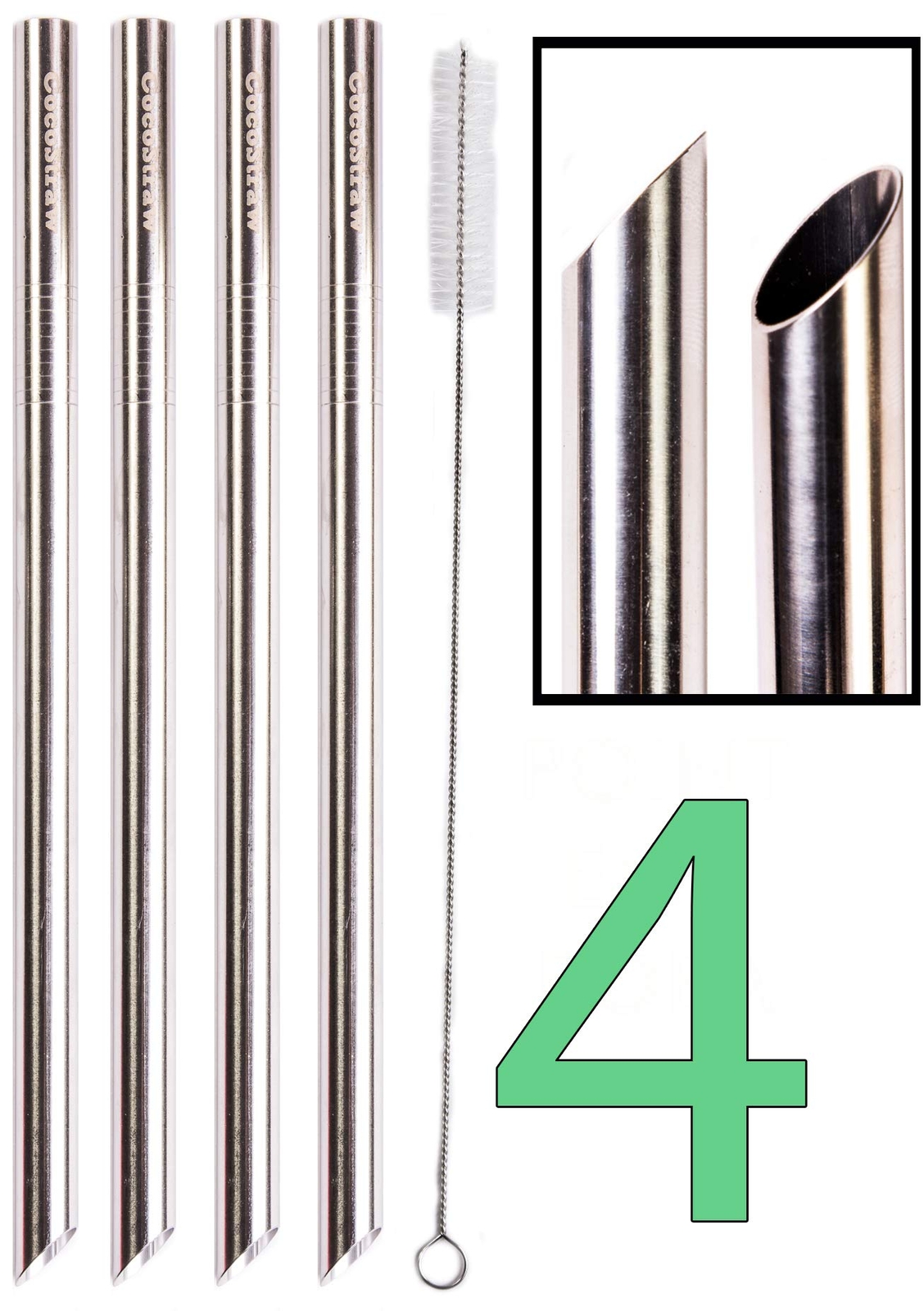 2 BOBA Straw Stainless Steel Extra Wide 1/2″ x 9.5″ Long Tapioca Pearl Bubble