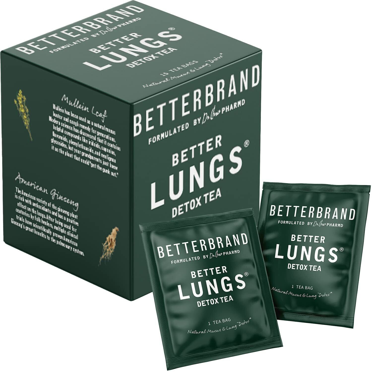 Betterbrand Better Lungs Detox Tea Caffeine Free Herbal Tea Bags Mullein Leaf