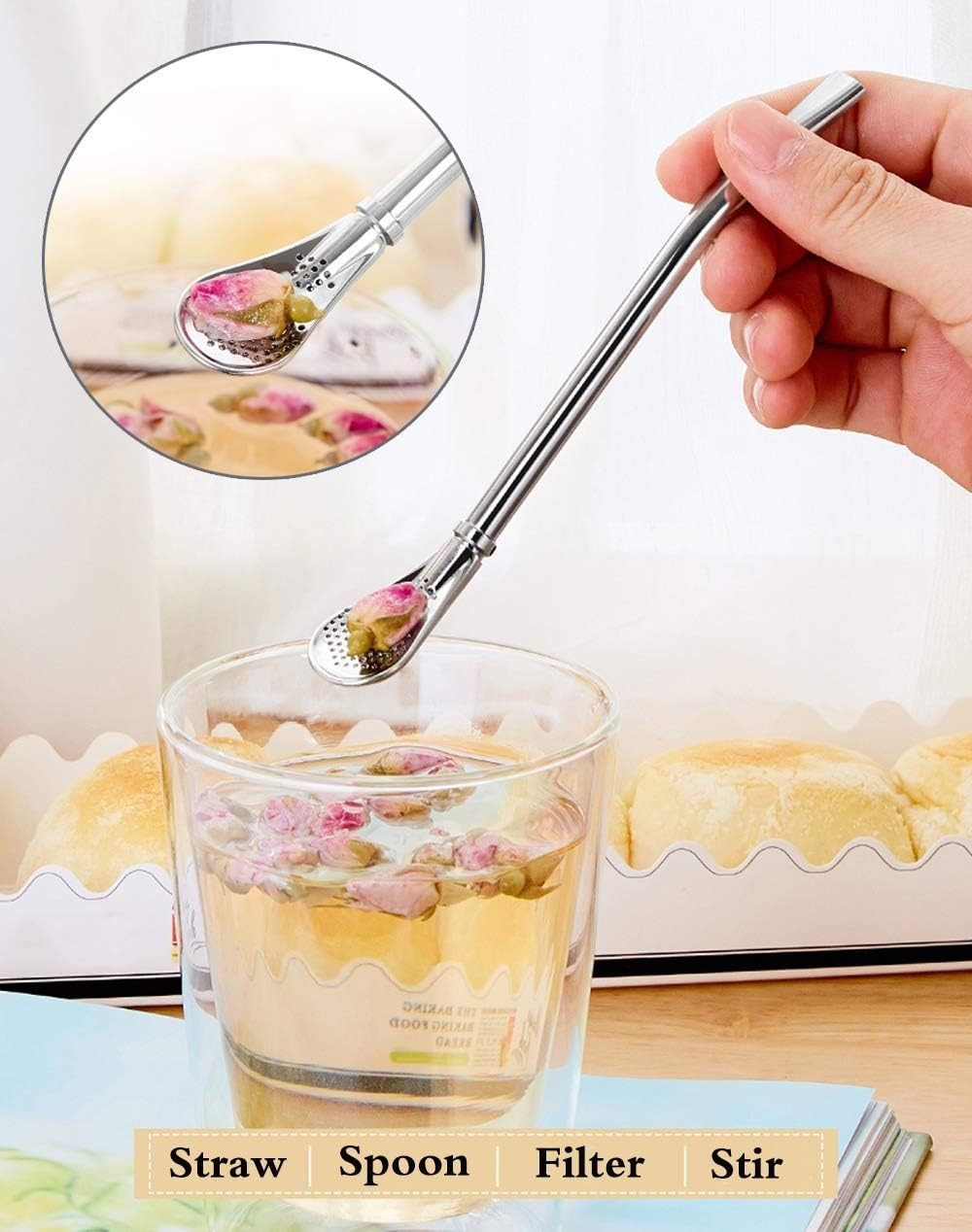 3 Pcs Stainless Steel Straw Filter Spoon Yerba Mate Bombilla Straws with Brush