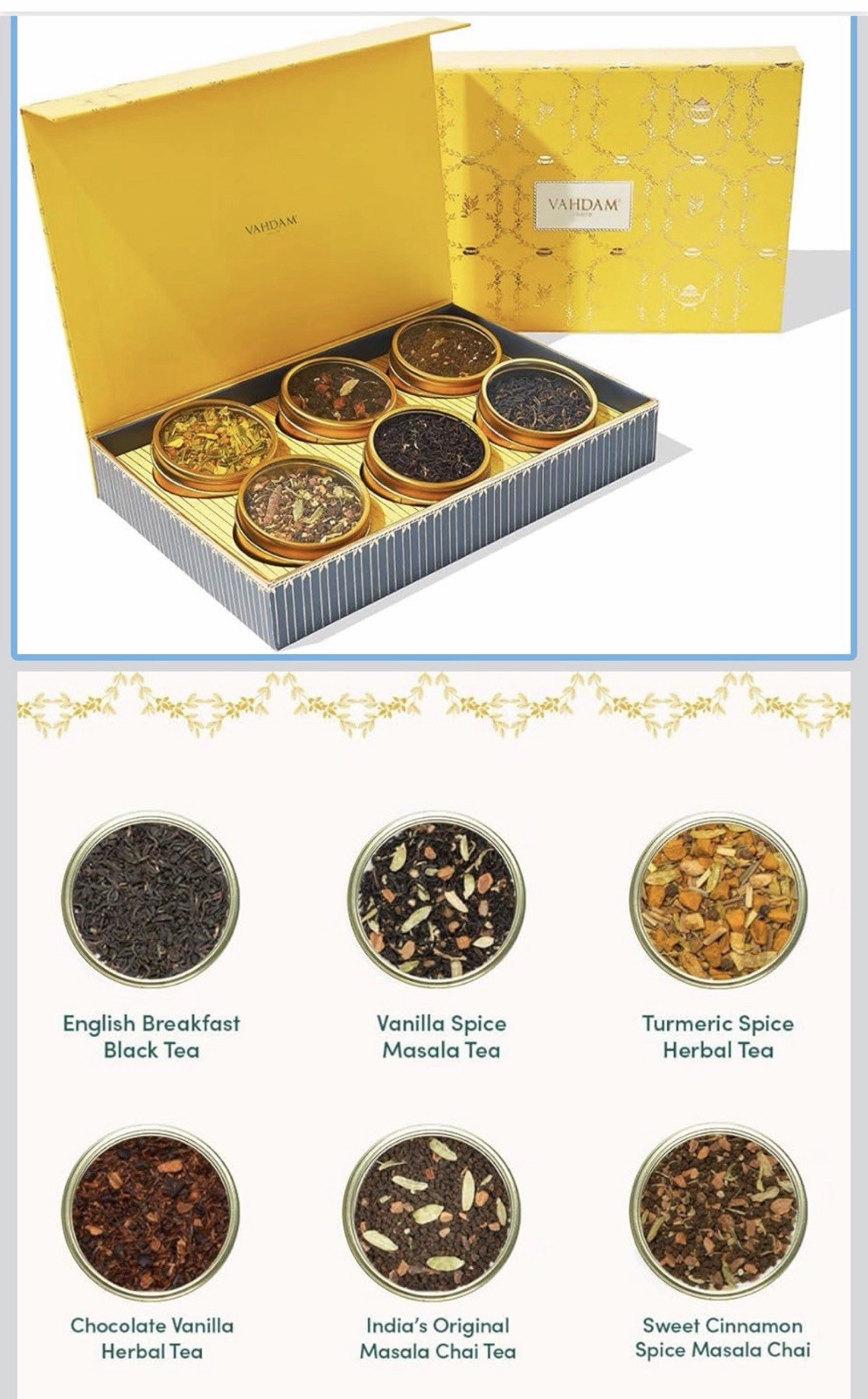 VAHDAM GLOW Tea Gift Sets 180g 6.3oz 6 Teas Luxurious Tea Gift Set BB July 26