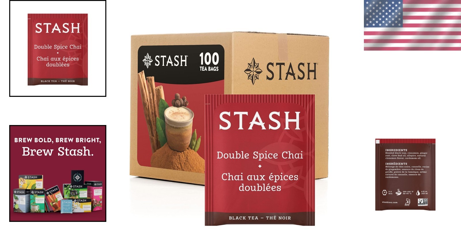 Double Spice Chai Black Tea – 100 Allergen-Free Bags for Instant Energy