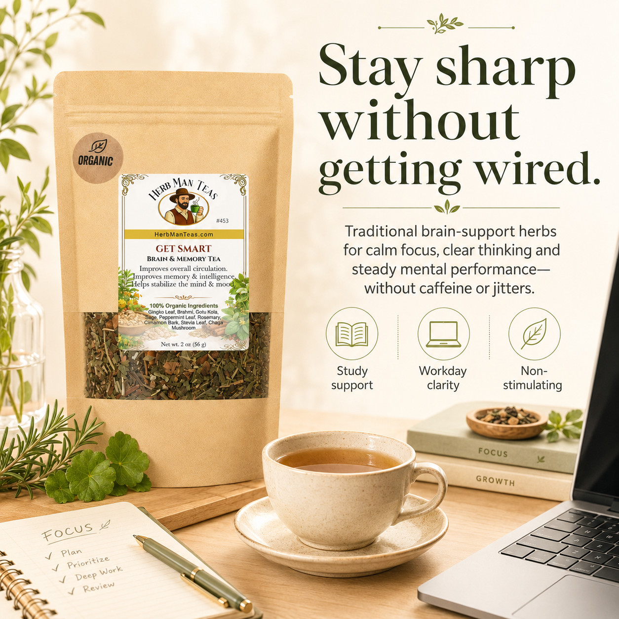 BRAIN TEA Get Smart with better memory, focus, intelligence by master herbalist