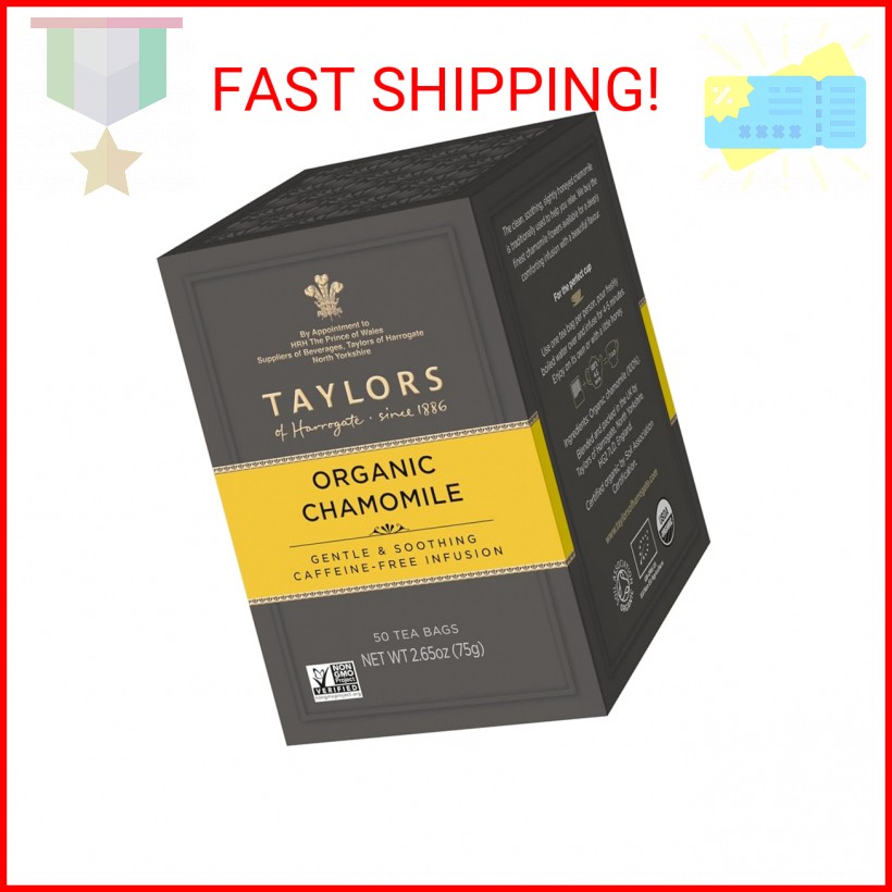 Taylors of Harrogate Organic Chamomile, Herbal Tea, Pillow Bags, 50 Count (Pack