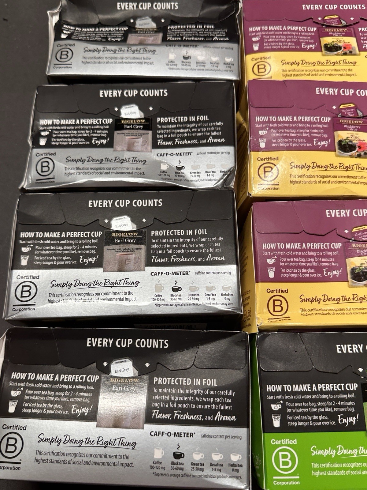 bigelow variety tea ear grey/blackberry citrus/perfectly mint 154ct bb 12/26