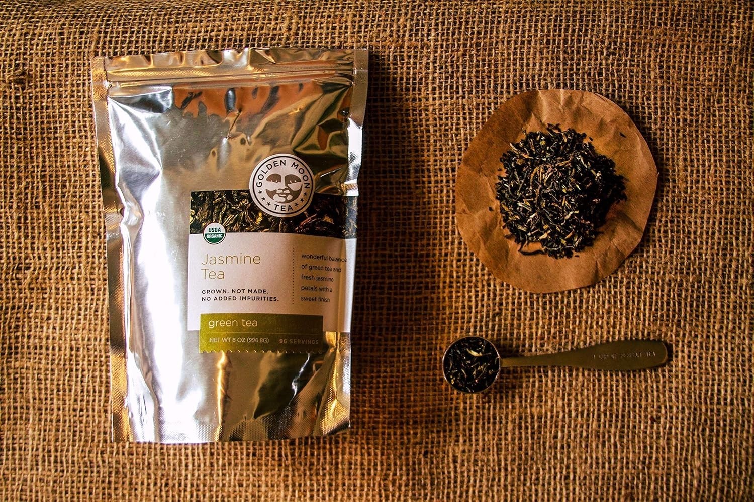 Golden Moon 8 oz Organic Jasmine Loose Leaf Tea – Pure, Natural & Refreshing
