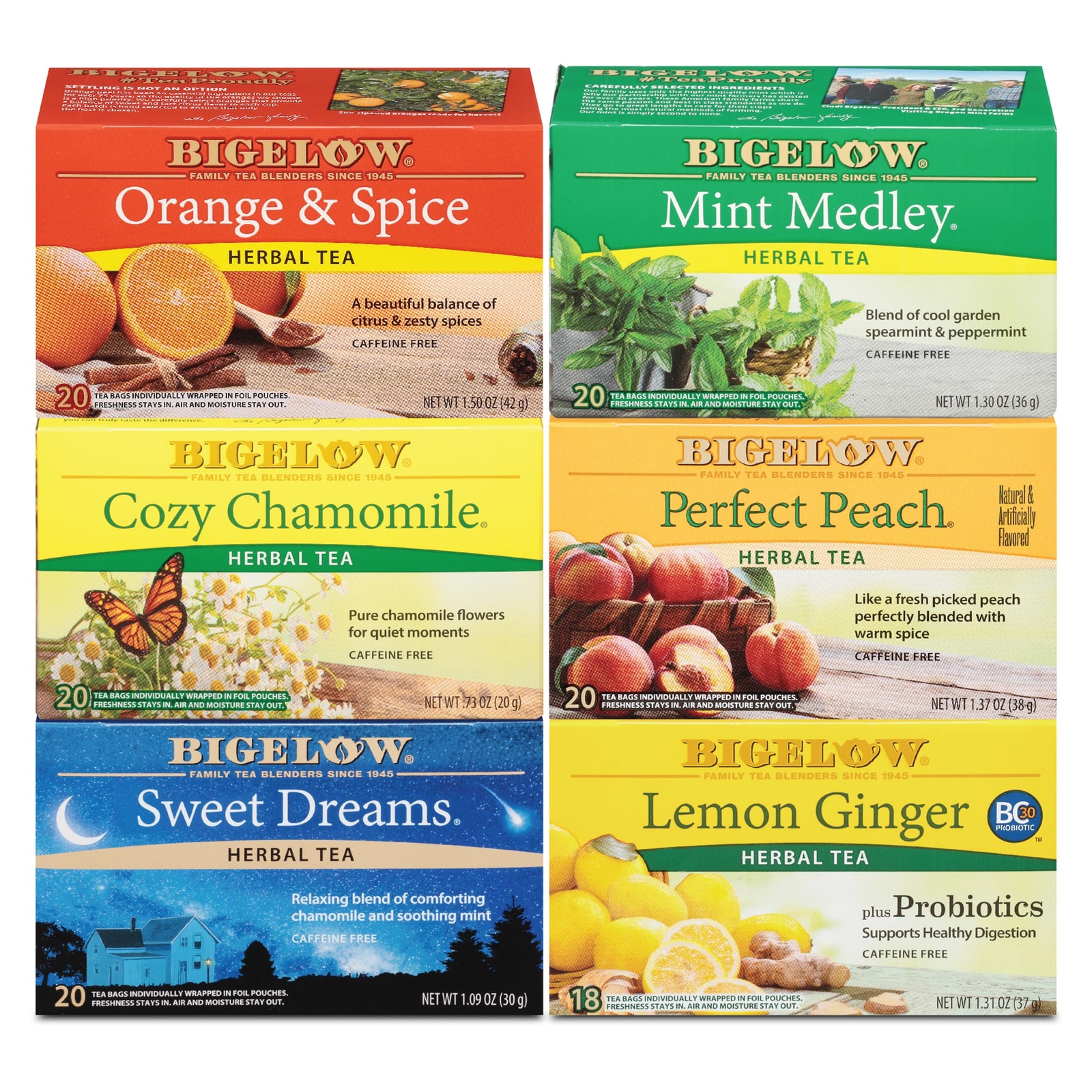 Bigelow Herbal Tea Variety Pack 118 Count 6 Flavors Caffeine Free Tea Bags