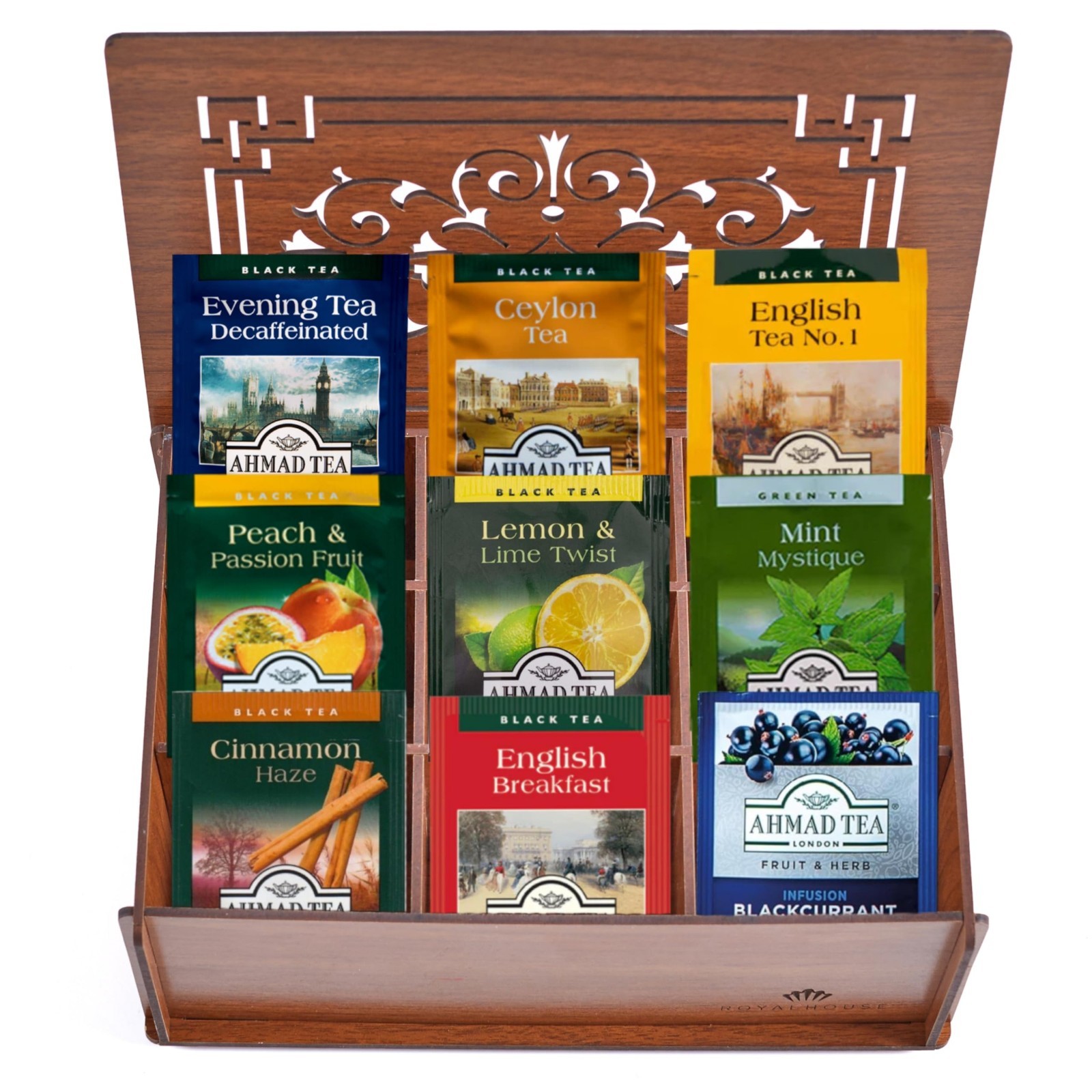 Variety Pack Tea Bags Sampler in Wooden Gift Box – 60 Count, 30 Flavors Assorted