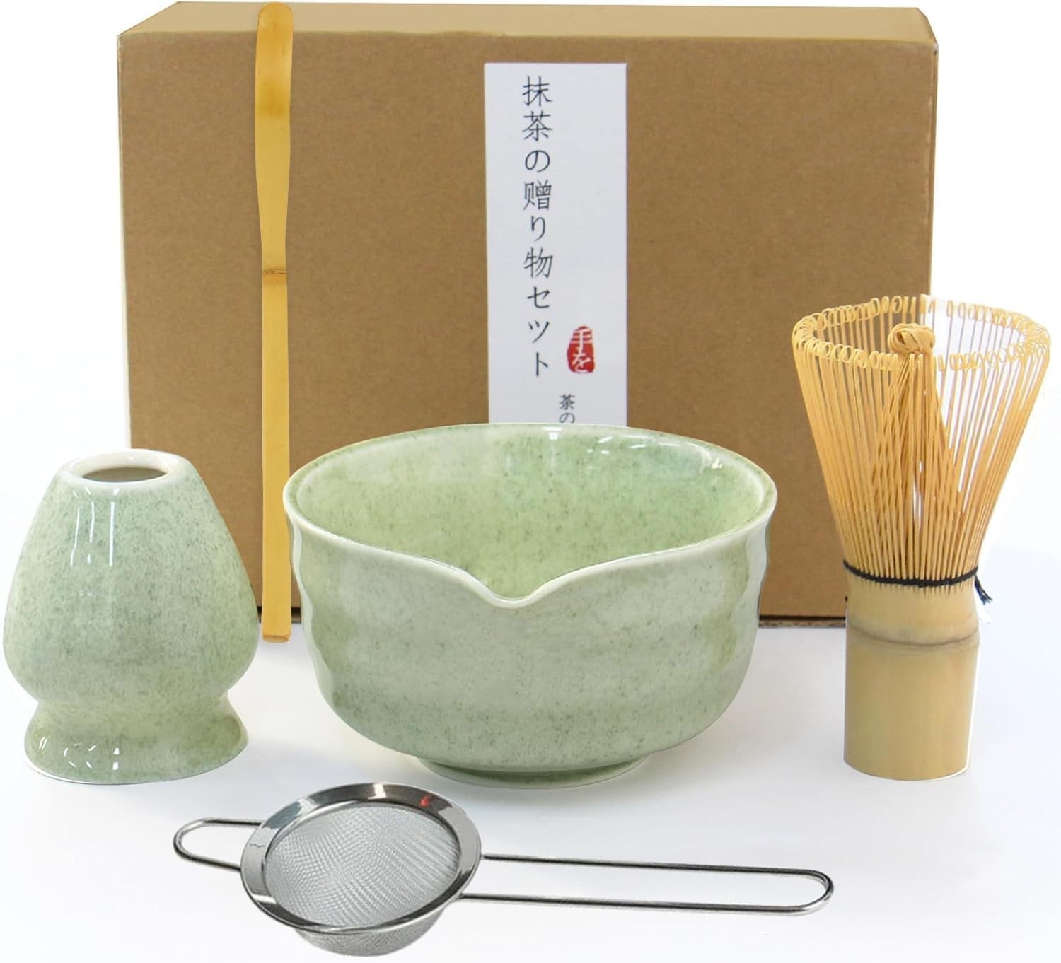 Matcha Set, 5-Piece Ceramic Matcha Kit with Bamboo Whisk, Scoop, Stainless St…