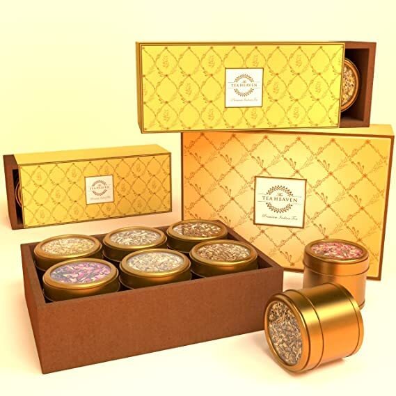 Assorted Tea Box, Set of 6 Unique Teas Kashmiri Kahwa,Saffron Masala200 gm Leave