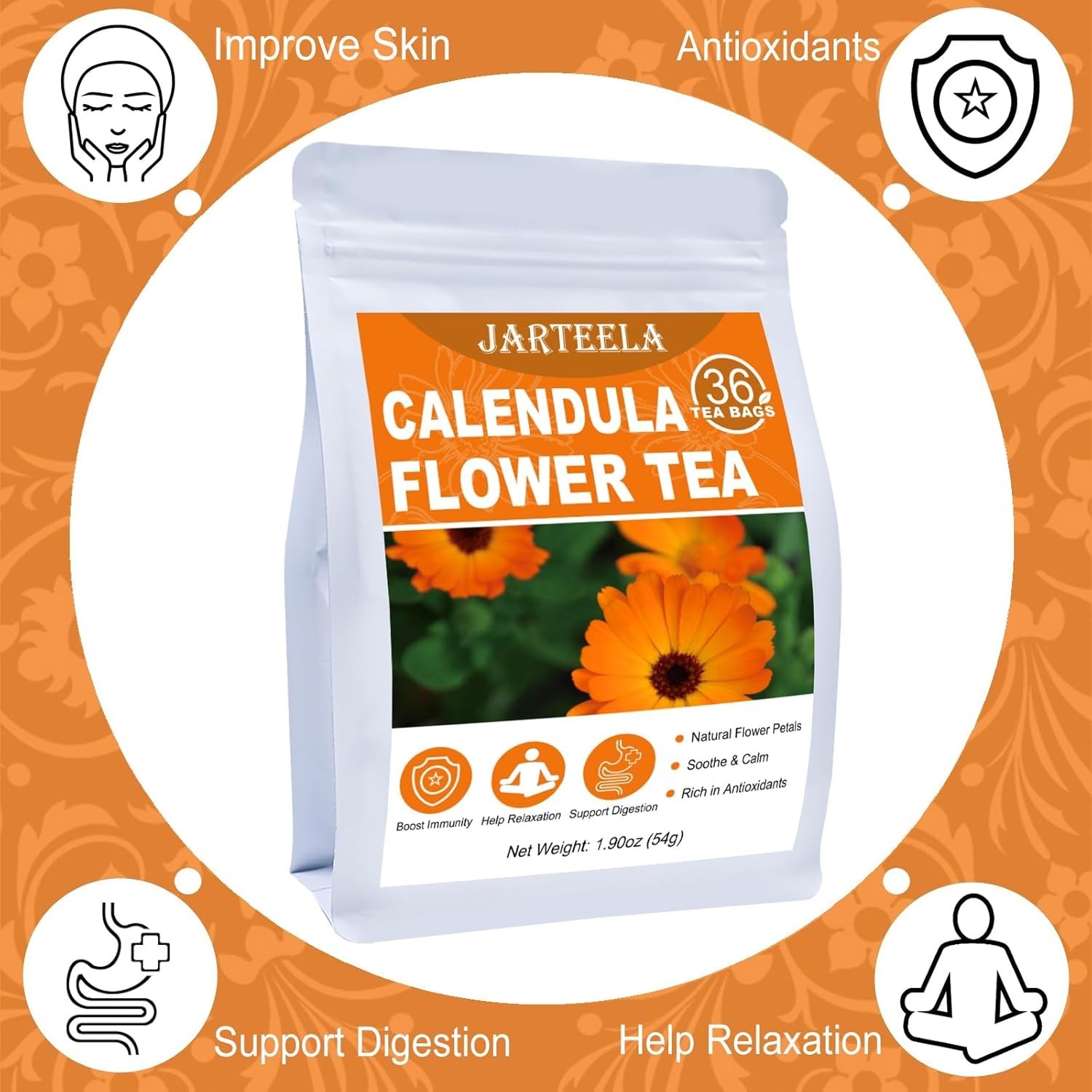 Calendula Tea Bags, 36 Count – Natural, Caffeine-Free Infusion for Soothing Sip