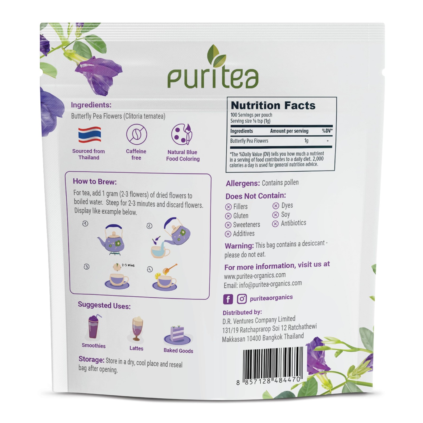 Butterfly Pea Flower Tea Loose Leaf 300+ Cups 3.53 Ounces Oz Dried butterfly …