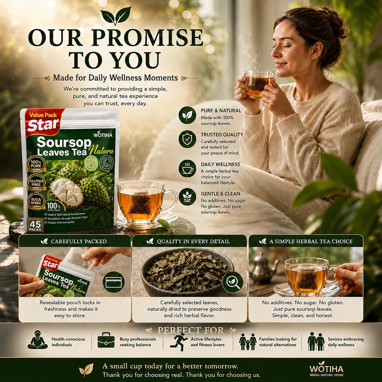 45 Count Premium Soursop Graviola Tea Bags – 100% Natural soursop leaves,