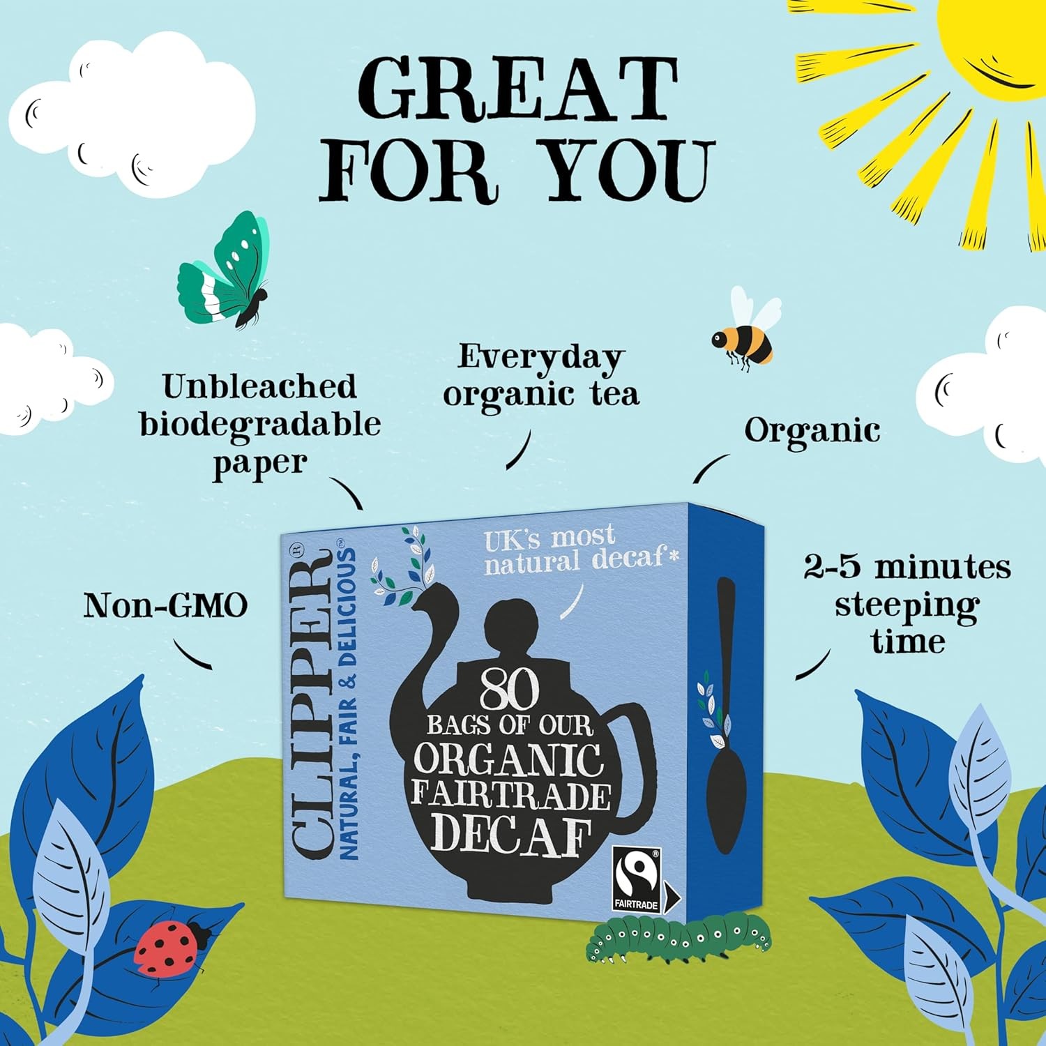 Organic Decaf Plant-Based Decaffeinated Black Tea Great Over Ice 1 Pack 80