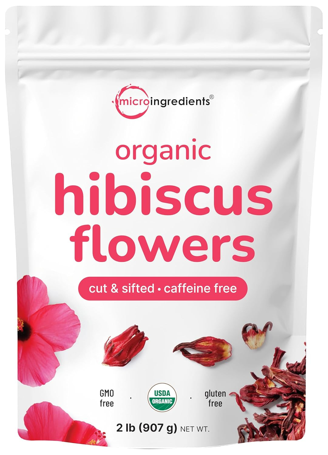 Organic Hibiscus Flowers, 2Lbs (450+Cups) | Flor De Jamaica, Loose Leaf Tea for