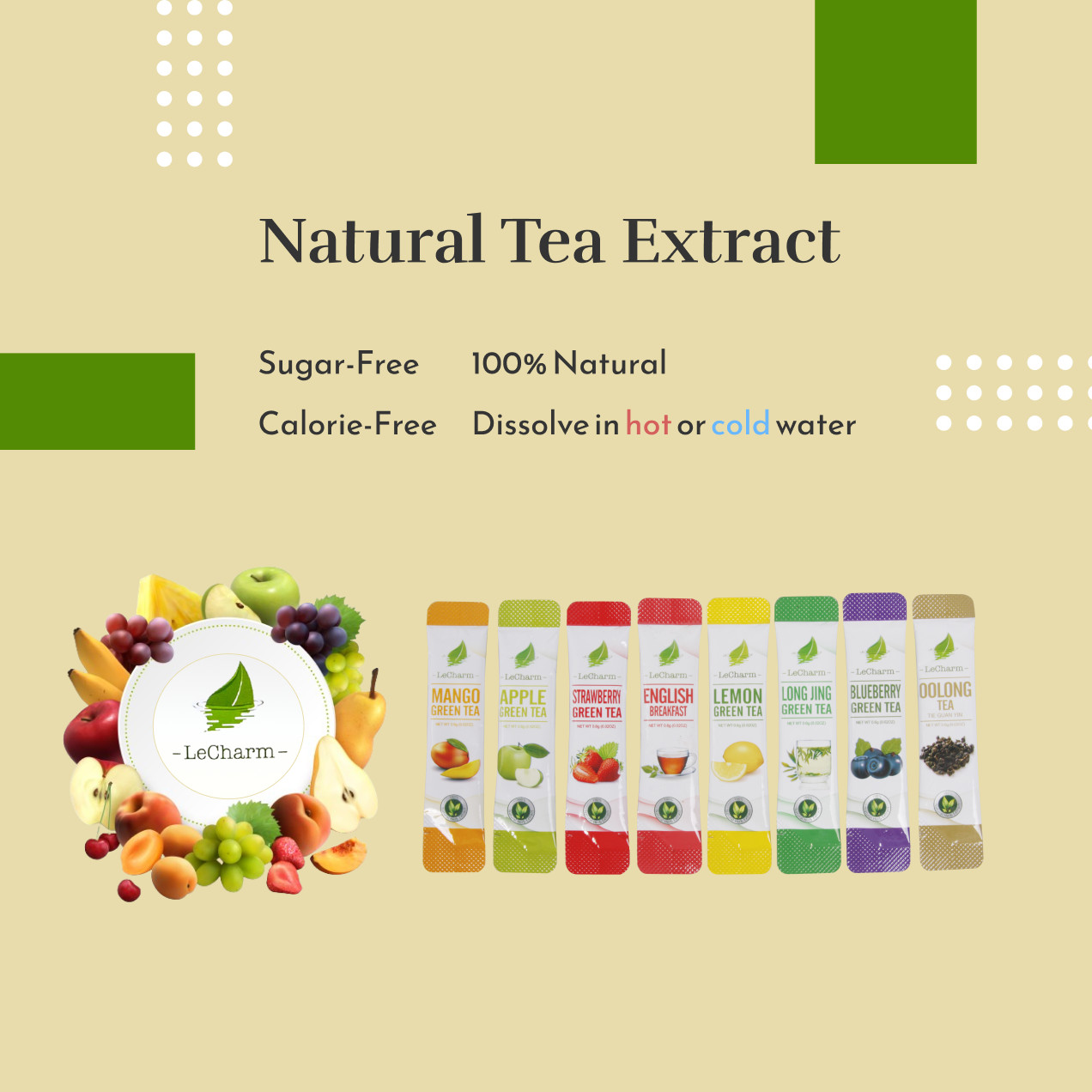 100% Natural16-Flavor Tea Mix Pack: Herbal, Detox, Black, Green, Fruit