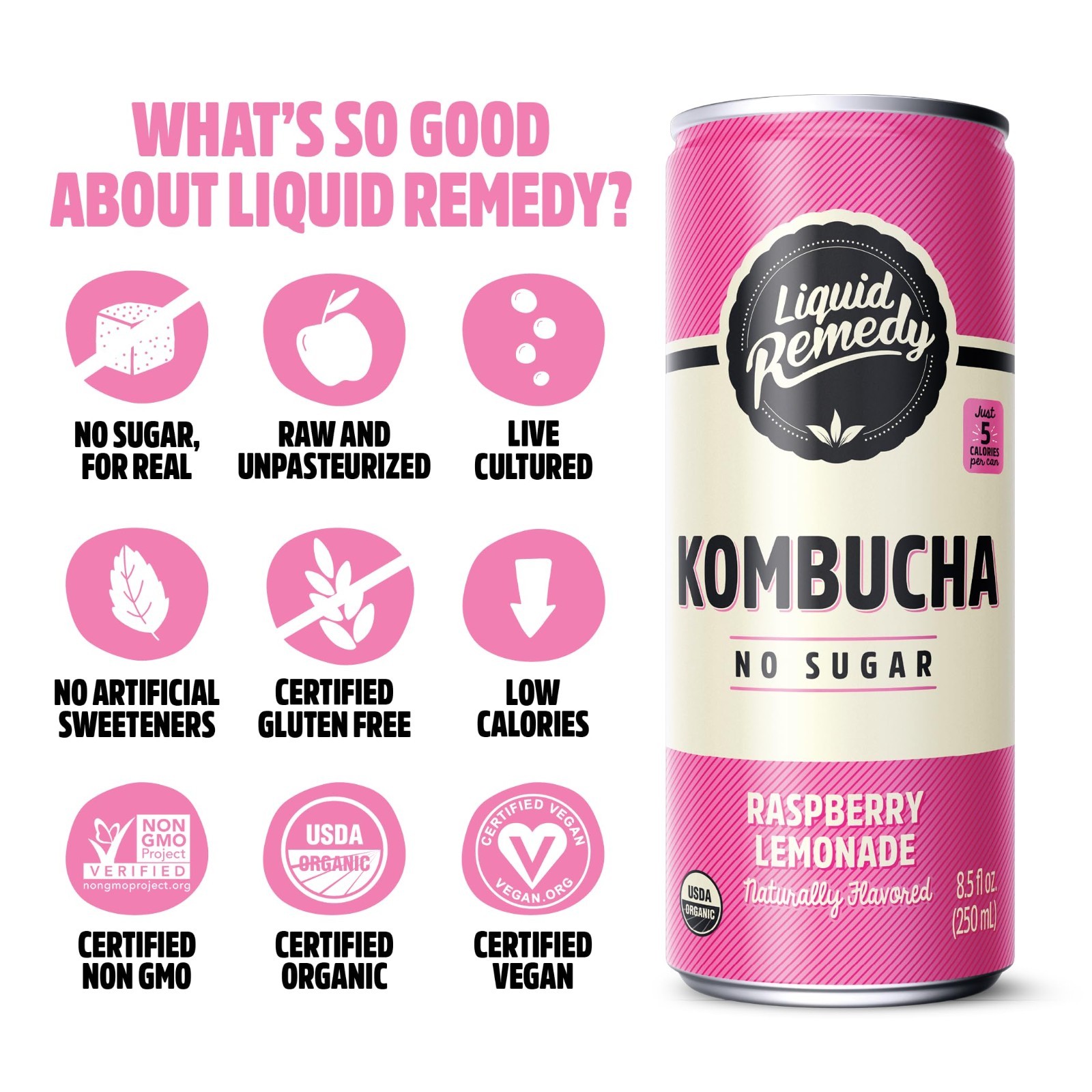 24-Pk 8.5 Fl Oz, Remedy Kombucha Sugar Free Organic Drink, Low Calorie-Variety