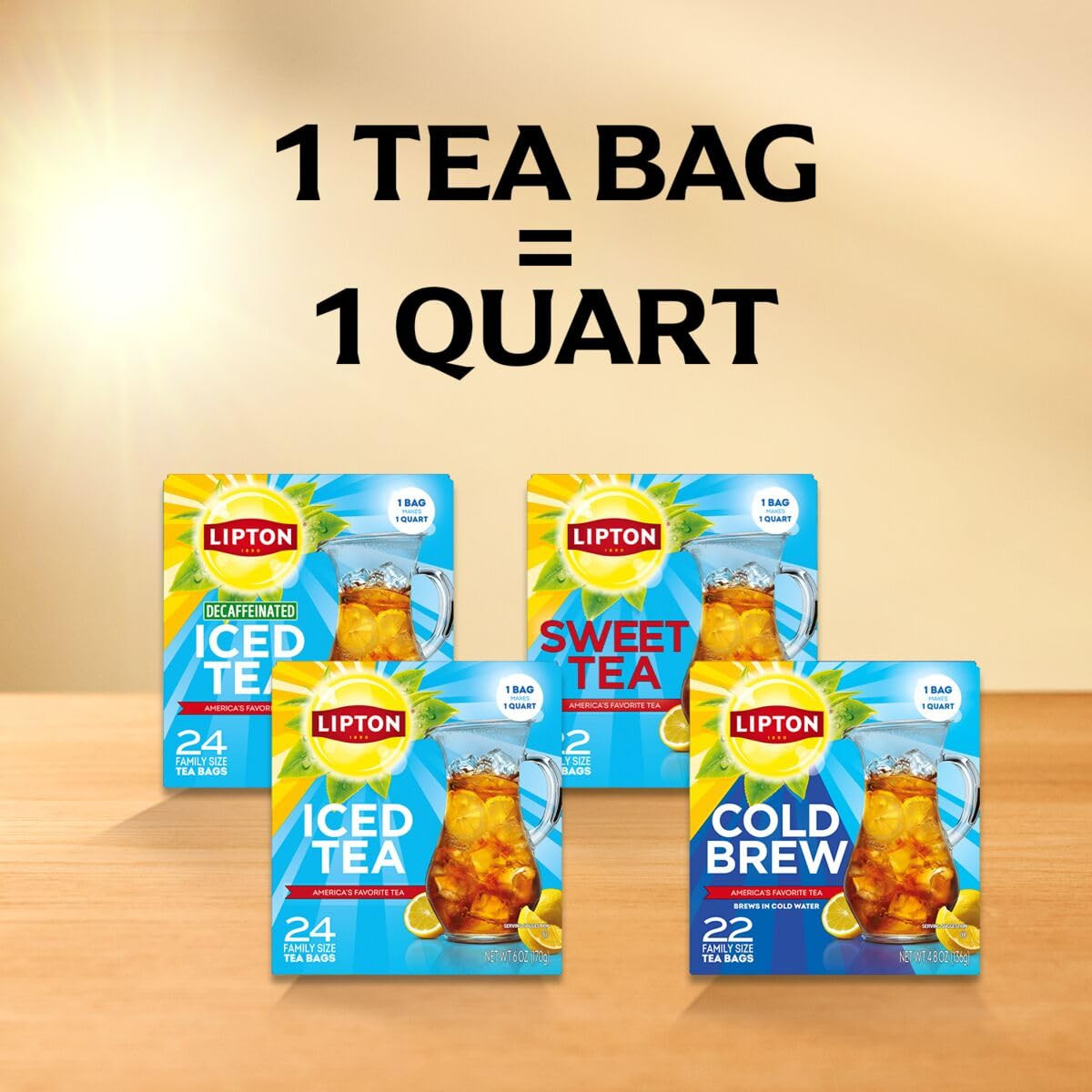 Lipton Southern Sweet Iced Tea Bags, Family Size Zero Calories, 132 Total Bags (