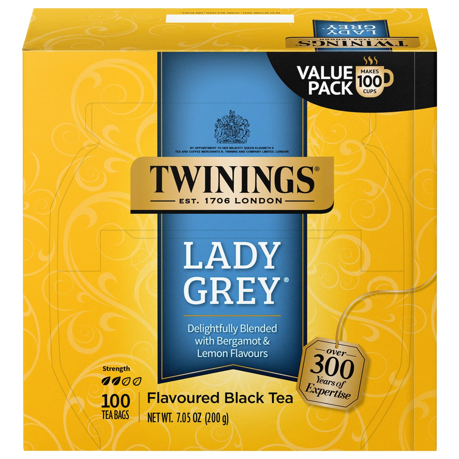 Lady Grey Black Tea 100 Individually Wrapped Tea Bags Orange Peel & L