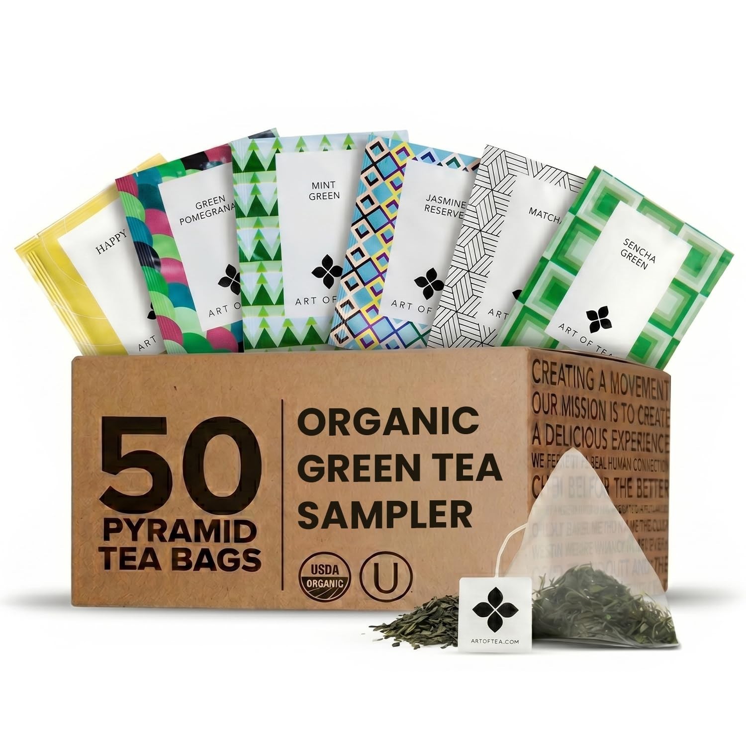 Art of Tea Green Tea Sampler 50 Count Variety Pack Sencha Jasmine Matcha Mint