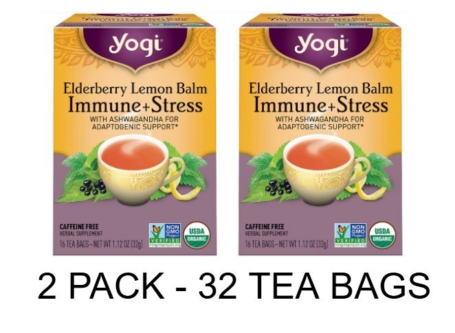 2 Pack Yogi Tea Elderberry Lemon Balm Immune Plus Stress Herbal Tea Bag 32 Count