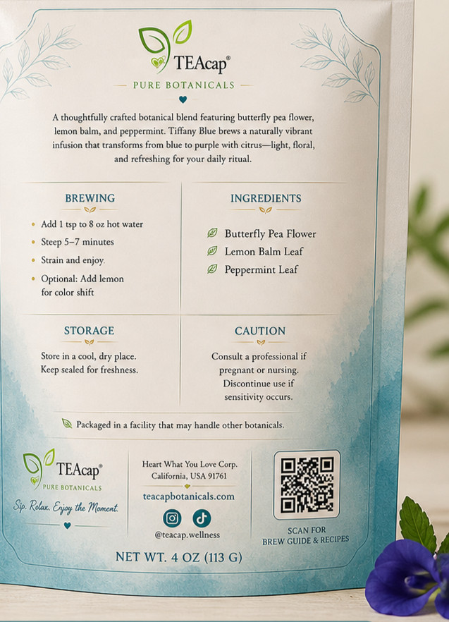 Gourmet Loose Tea A Blend of Peppermint, Butterfly Pea Flower Lemon Balm 3.5 OZ
